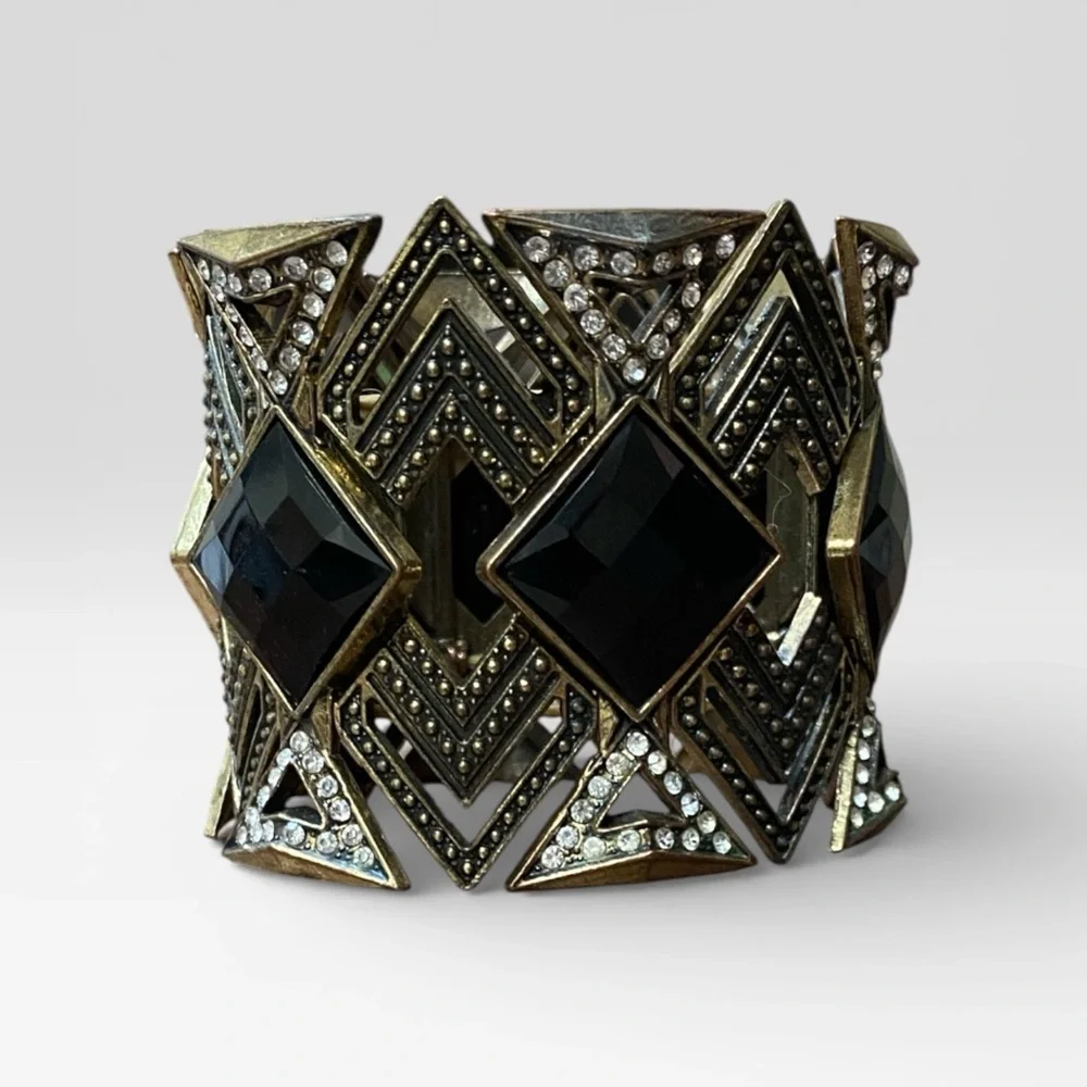 Vintage Geometric Black and Gold Cuff Bracelet